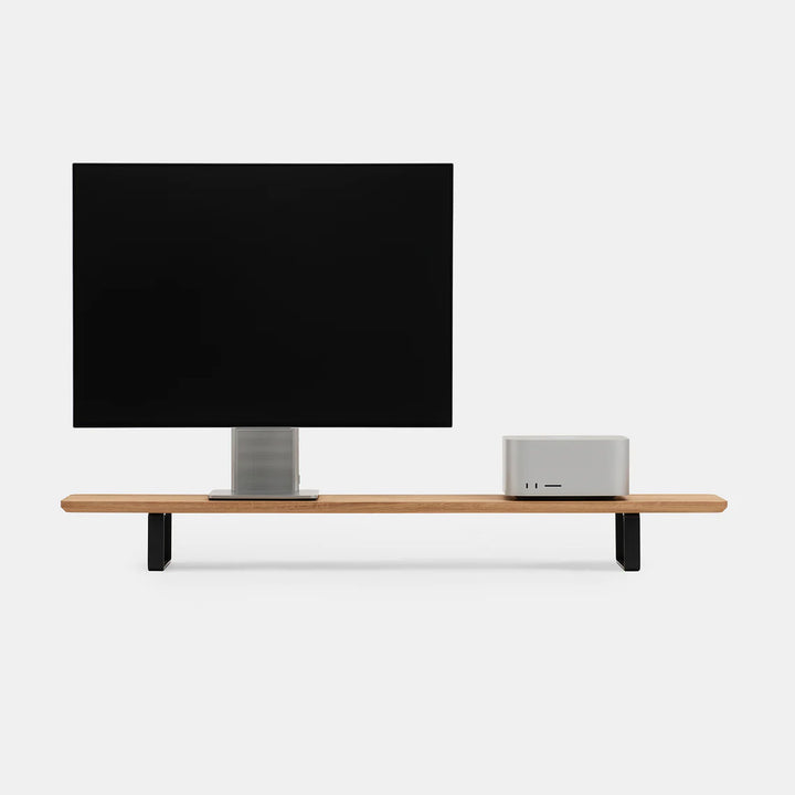 Oakywood desk shelf with Mac Studio and monitor on top