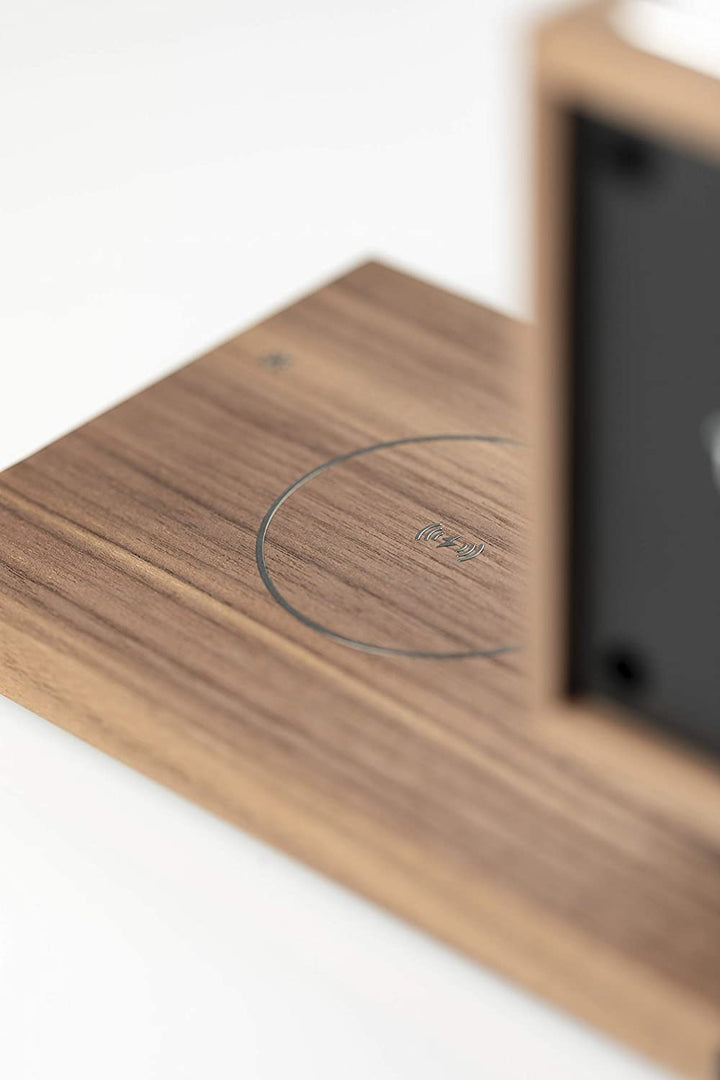 close up image of walnut tivoli revive wireless charging point