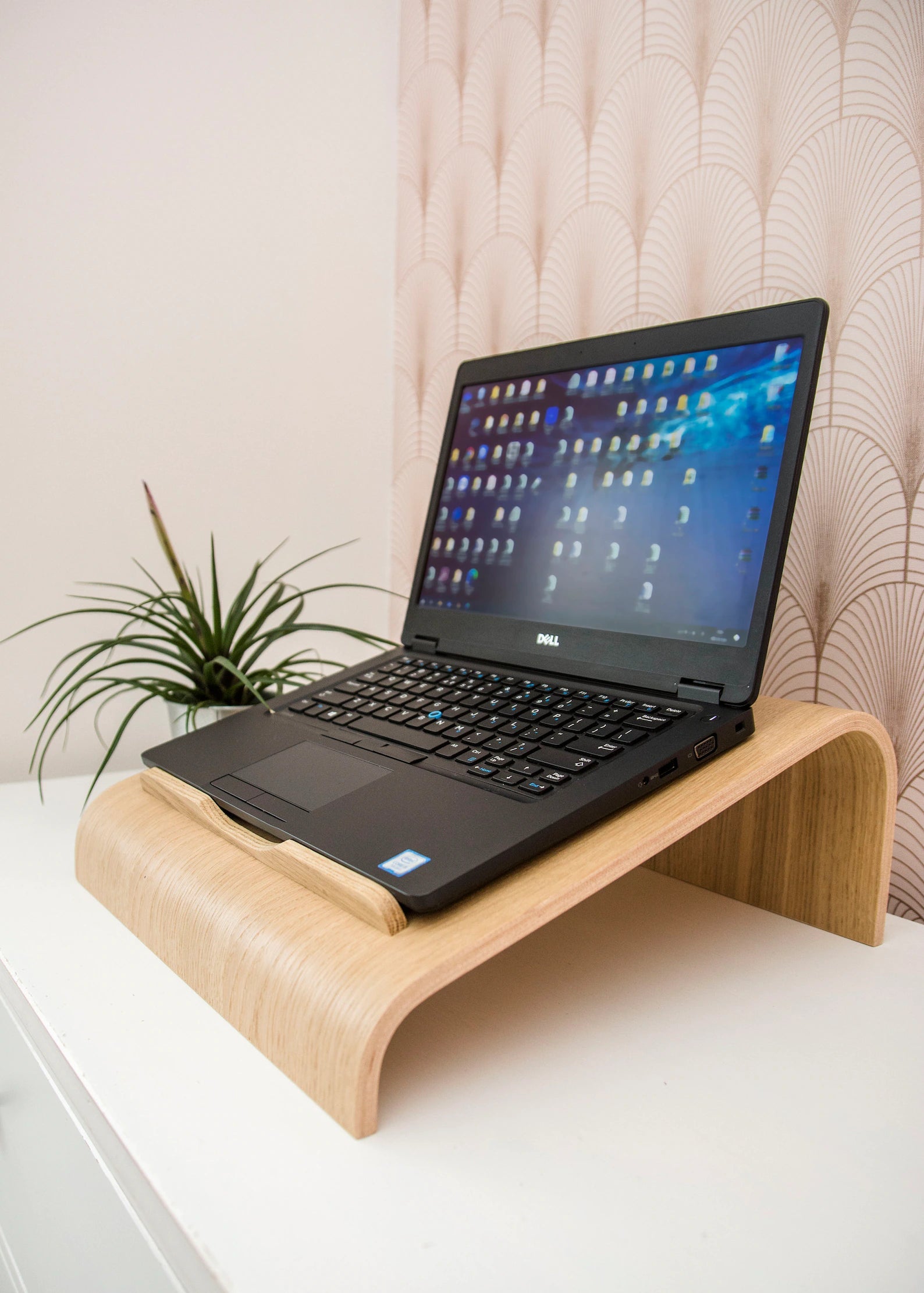 Wooden laptop stand for shop table